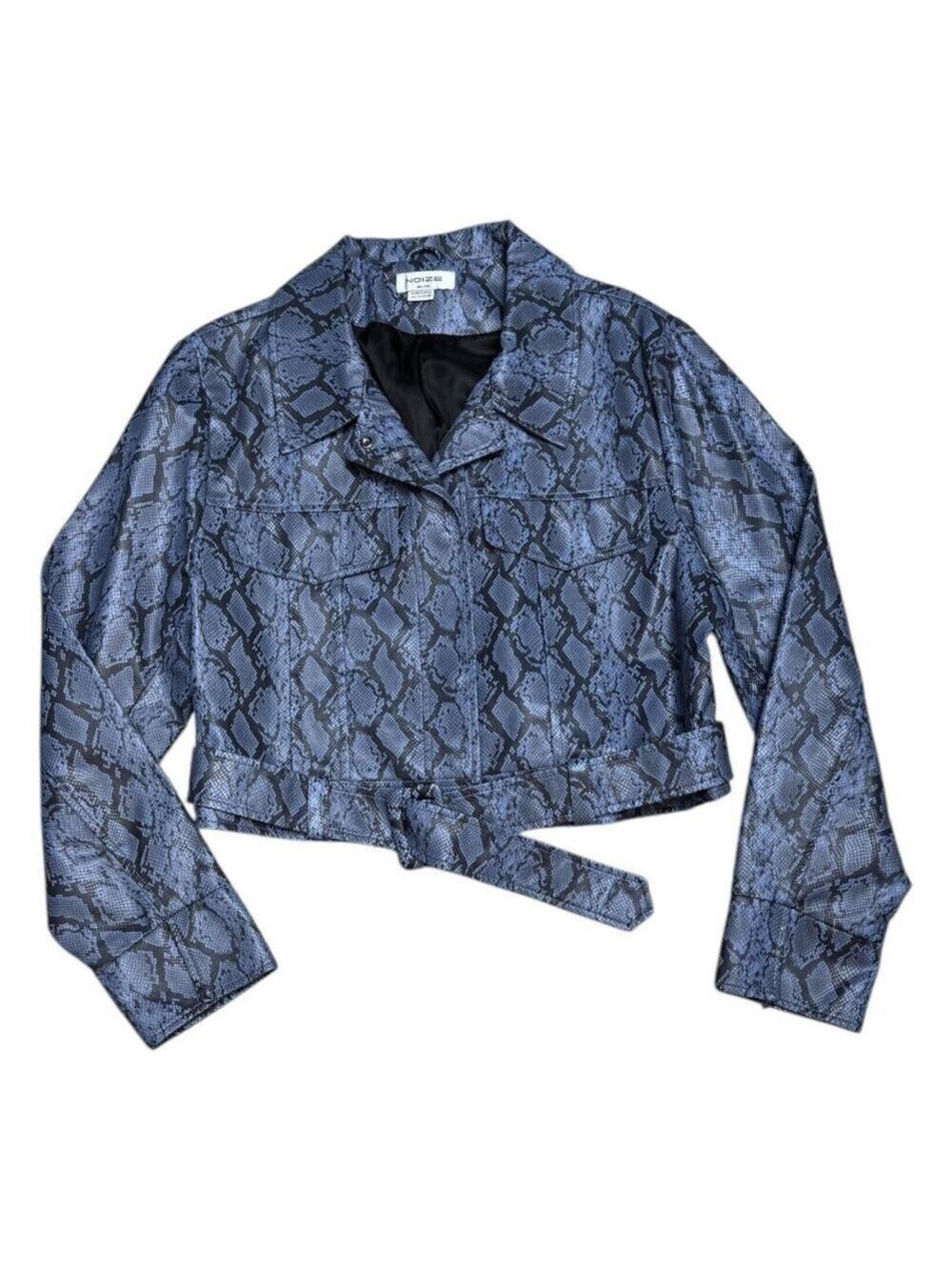 NOIZE Faux Vegan LEATHER Blue Snake Skin Cropped Bomber Glam Jacket Womens 2XL